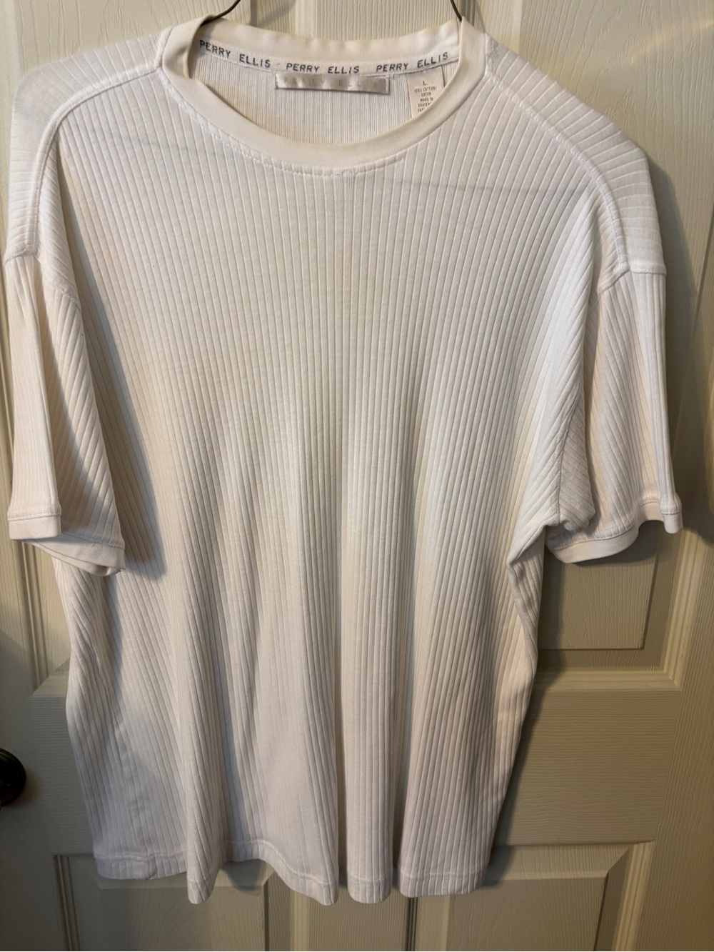 Perry Ellis White Ribbed Short Sleeve Crew Tee